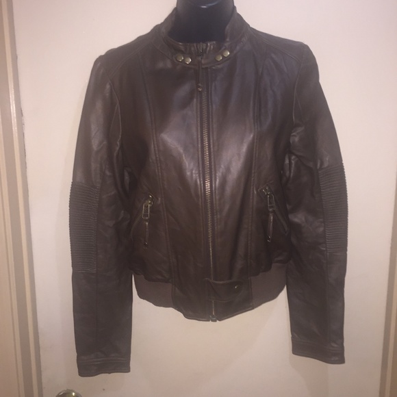 Miss Me Jackets & Blazers - Miss Me Faux Leather Moto Zip Jacket SZ S Brown